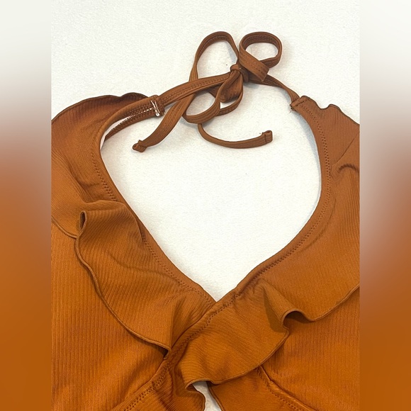 Cupshe One Piece Burnt Orange Open Back Swim Swimsuit w/ Ruffles Sz Large - Picture 5 of 16